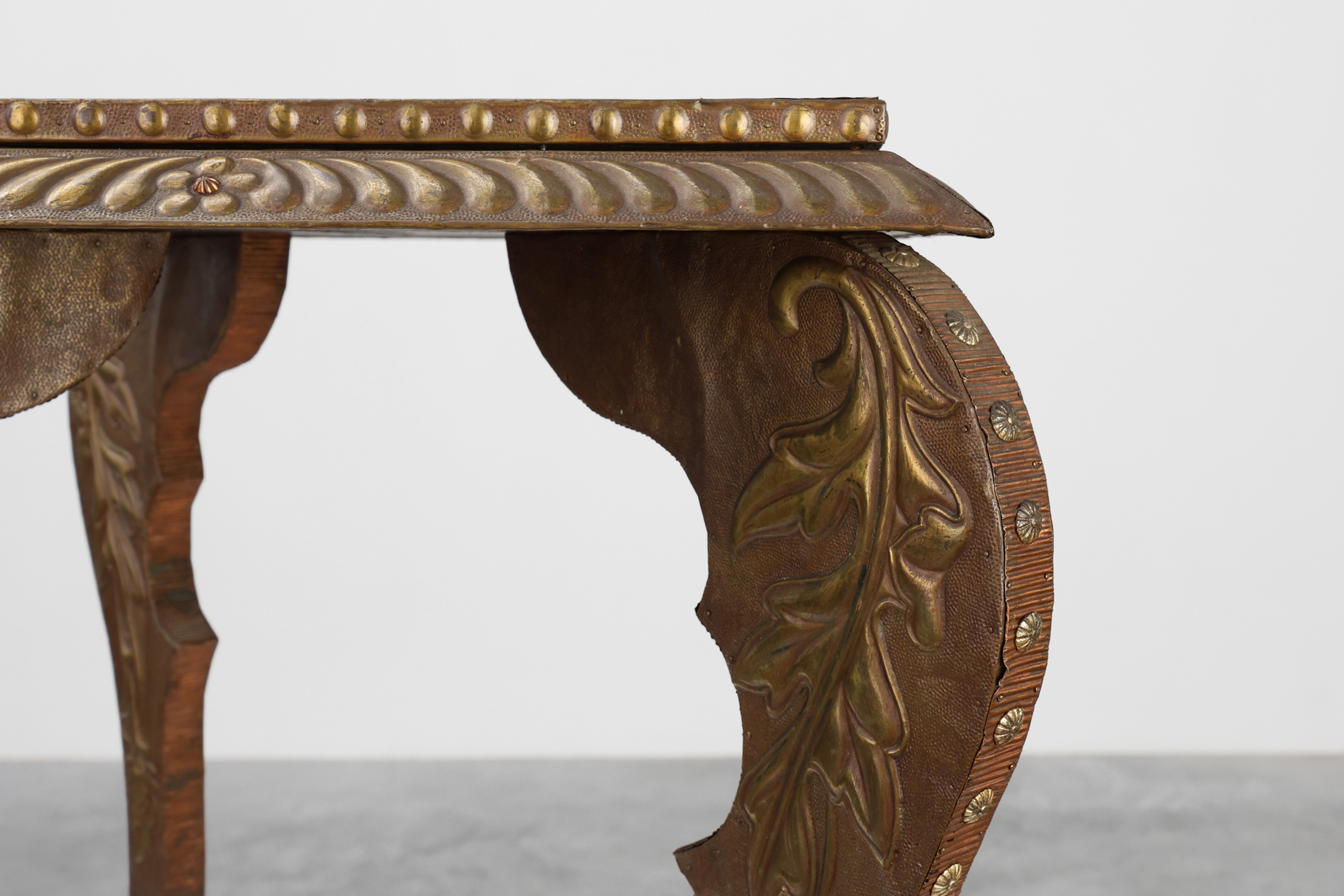 Arts & Crafts side table in oak and copper, United Kingdom ca. 1910thumbnail